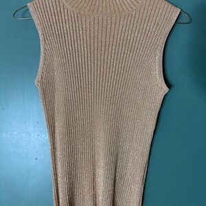 Joseph A Vintage Gold Ribbed Knit Sleeveless Sweater Metallic Glitter Small